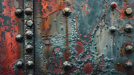 Abstract, oil paint, distressed metal effect, close focus, industrial lighting. 
