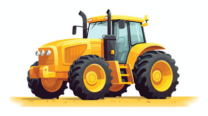 Vector illustration a yellow tractor on wheels. 2d