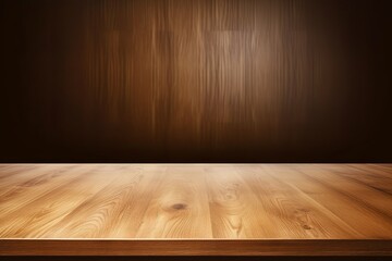 Brown background with a wooden table, product display template. brown background with a wood floor. Brown and white photo of an empty room for presentation