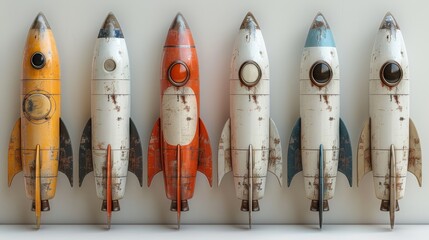 Rocket collection icon 3d, Realistic color model set object on white background, Modern illustration
