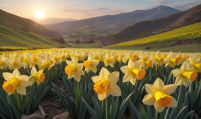 A field of blooming daffodil flowers © A_A88