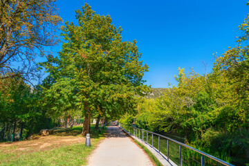 Fototapeta na wymiar Ona park Burgos, Castile and León, Spain with beautiful green trees near the secret garden