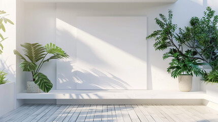 A serene balcony with an empty canvas as a focal point, bathed in sunshine white light, providing a peaceful and inspiring outdoor space where individuals can enjoy moments of solitude 