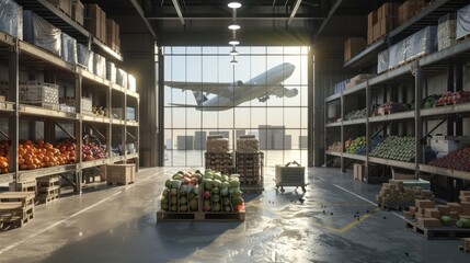Diverse Cargo Types: Showcase the diversity of goods transported by air cargo, including electronics, automotive parts, perishable goods like fruits and vegetables, pharmaceuticals. Generative AI