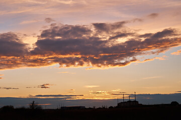 Beautiful sunset in early spring. Selective focus.