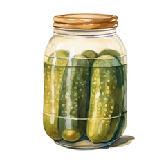 a mason jar filled with pickles on a white background