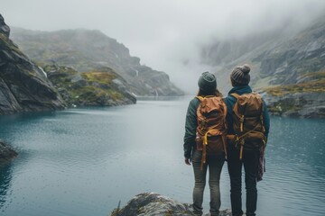 Mountain Adventure: Friends Exploring the Wilderness, Embracing the Majesty and Freshness