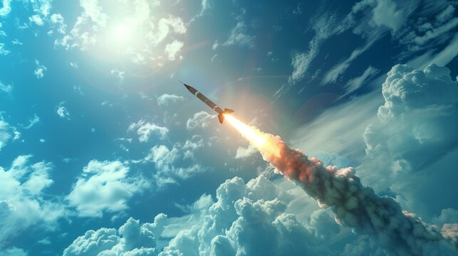 Rocket cruise missile, balistic missile taking of leaving trail of smoke