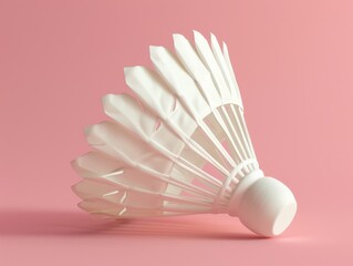 3d render of a badminton shuttlecock isolated on pink backdrop, illustration, sport object concept