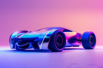 3d render of a concept car with a neon gradient theme, illustration