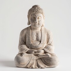 Stone Buddha Statue Meditating in Isolation on Gray Background