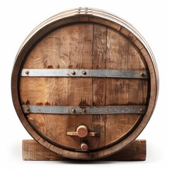 Vintage wooden barrel on white background, container for wine
