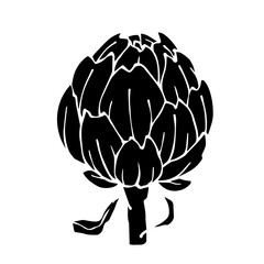 Botanical silhouette, artichoke stamp. Vector graphics.