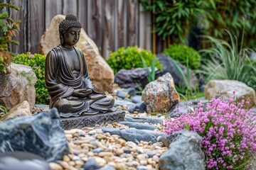 Fototapeta na wymiar Buddha Statue in Asian Garden Serenity