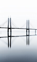 Morning Suspension Bridge over River Bay, phone wallpaper illustration