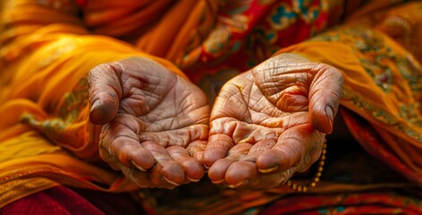 Hands of  Buddhist practitioners, Asian monk