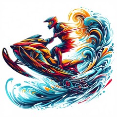 illustration of a Water scooter extreme sport, It is a highly dynamic work of art
