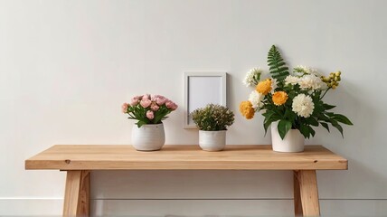 Photograph bouquets flowers vases paper a table
