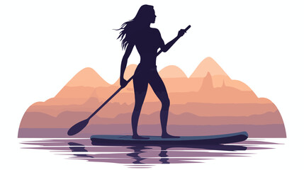 Vector illustration of stand up paddling female sil
