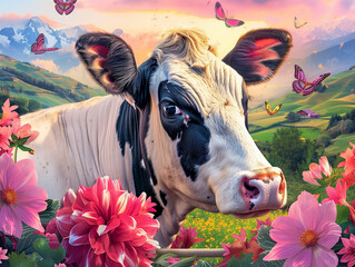 Photomontage pour promouvoir la vente à la ferme, direct producteur, vente de produit laitier et de viande locale