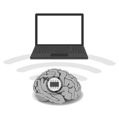 A neuro implant built into the human brain, with which you can control a computer with the power of thought, isolated on a white background. Vector illustration.
