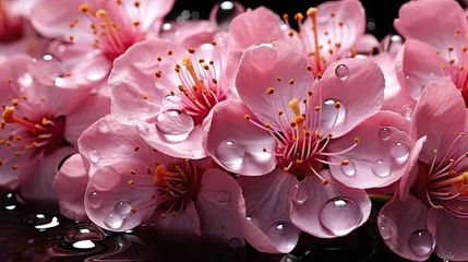 Keuken foto achterwand pink sakura flowers in a raindrop pattern UHD Wallpaper © Ghulam