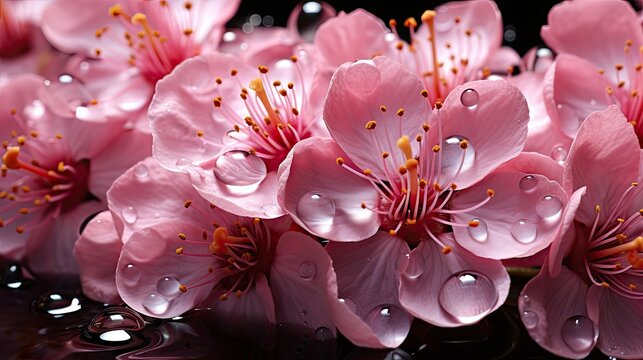 pink sakura flowers in a raindrop pattern UHD Wallpaper