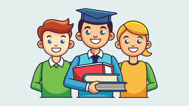 Students with new books vector illustration