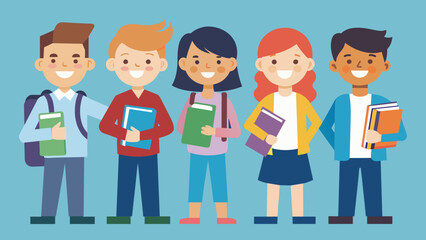 Students with new books vector illustration
