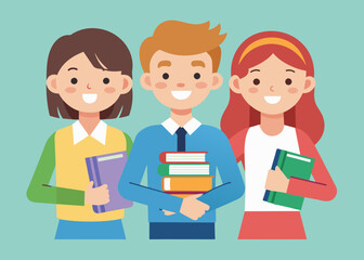 Students with new books vector illustration