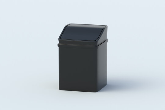 Trash bin on gray background. Home garbage can. 3d render