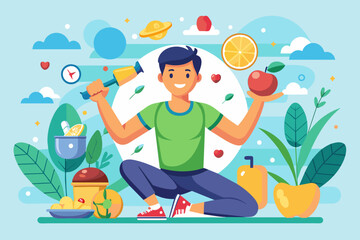 Obraz na płótnie Canvas Healthy food and exercise vector illustration