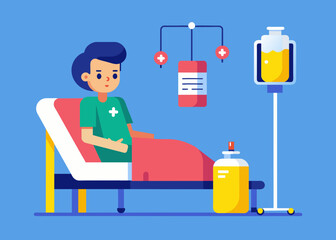 A sick person is lying in a hospital bed vector illustration