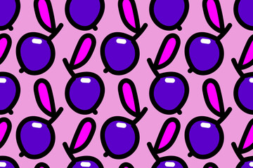 Funny, cute, nice, bright purple, pink, colorful tasty berry, berries. Seamless vector pattern for design and decoration. 