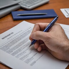Close-Up of a a man's hand signs a document