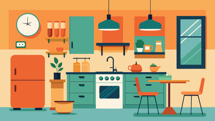  interior of a cozy kitchen with furniture and apple vector illustration 