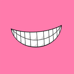 Vector Cartoon open mouth isolated on orange background. Funny and cute Halloween Monster open mouth with big white teeth and pink tongue