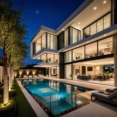 Obraz premium luxury hotel pool at night embrace-the-modern-luxury