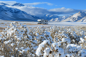Winter Camping in a Snow-Covered Valley at Dusk