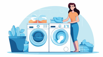 Vector illustration Woman washing dirty clothes Was