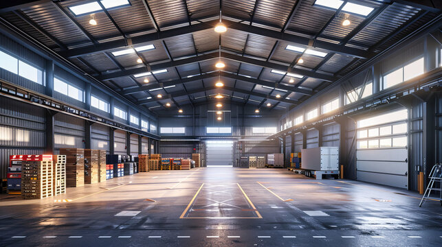 Large Industrial Warehouse with Modern Steel Construction and Storage Facilities