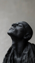 studio shot of A living statue posing motionless for photographs, realistic travel photography, copy space for writing