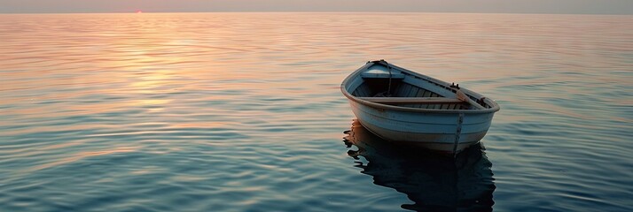 photo of a dinghy on the water - - obrazy, fototapety, plakaty