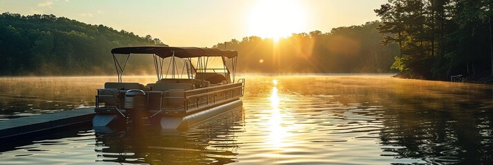 photo of a pontoon boat on the water - Powered by Adobe