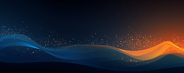 Dark gradient background with dots and wavy lines, a sky blue, orange and blue gradient, vector illustration in the style of flat design