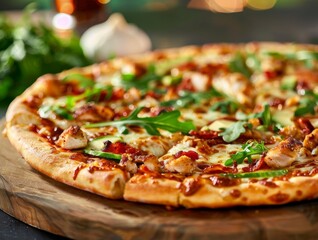 Pizza California Club Avocado Chicken Arugula Mozzarella Cheese Slice Whole Box Background Image