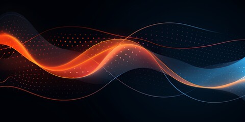 Dark gradient background with dots and wavy lines, an olive, orange and blue gradient, vector illustration in the style of flat design