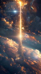 Time-lapse of a space elevator concept being tested, realistic natural science photography, copy space