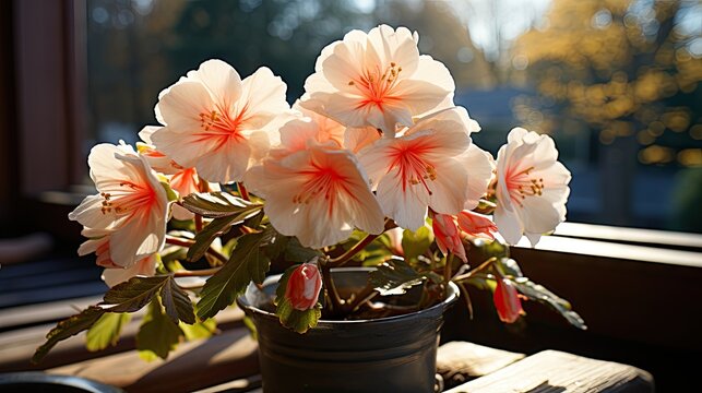 and leaves of tuberous begonia UHD Wallpaper