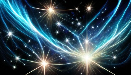 Obraz premium A black background with sparkling stars, illuminated by blue-white plasma light.
